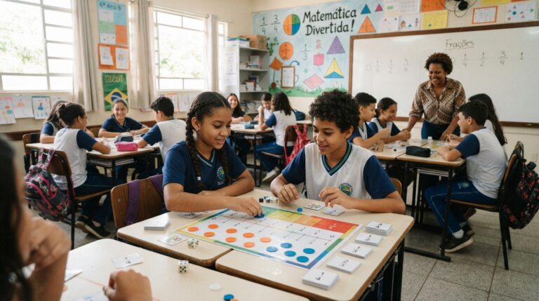 Alunos do 6º ano jogando o jogo do alvo decimal em sala de aula